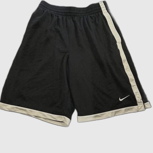 Nike Mens Basketball Shorts Black White Drawstring Pockets Elastic Waist - Picture 1 of 2